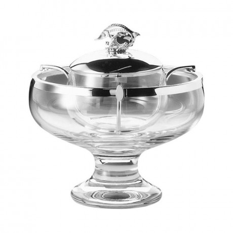 Robbe & Berking Robbe & Berking Tafelgerate 925 Sterling Silber Kaviarschale aus Kristallglas mit Silberdeckel und Silberbeschlag d: 17 cm Посуда Robbe & Berking Серебряная икра 925 пробы из хрусталя с серебряной крышкой и серебряной фурнитурой d: 17