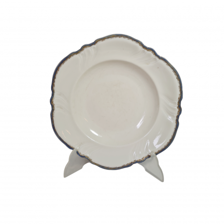 Тарелка винтажная Rosenthal  с фигурным краем и золотисто-серебристой окантовкой, слоновая кость, фарфор, 25,5 x 4 см, Германия, 1960-1970гг.
