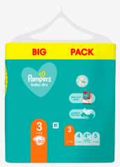 Pampers Windeln Baby Dry Gr. size 3, 6-10 kg, Big Pack 80 St, Памперс Подгузники Размер 3 Midi 6-10 kg, 80 шт
