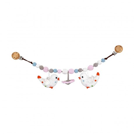 SindiBaba® Kinderwagenkette Vogel BETTY gehakelt mit Rasseln Цепочка для коляски птичка БЕТТИ связана крючком с погремушками