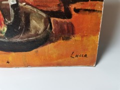 Italian Painting, Итальянская живопись Картина &quot;Вечер музыканта&quot;, художник Lucca, холст масло, 41см х 20 см, Италия 1960-1970