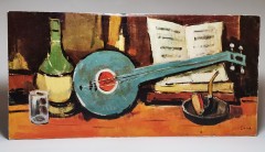 Italian Painting, Итальянская живопись Картина &quot;Вечер музыканта&quot;, художник Lucca, холст масло, 41см х 20 см, Италия 1960-1970