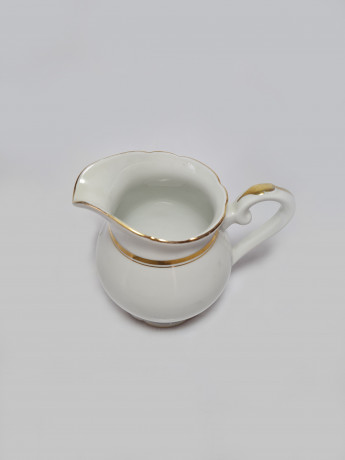 Молочник винтажный фарфоровый PMR Jaeger&Co Bavaria, белый с золотым ободком, 10,5 x 13 см, Германия, 1960-70гг.