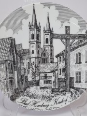 Тарелка декоративная винтажная Bareuther Bavaria с видами г. Кирдорф, Германия, 20 см, 1950-60гг.