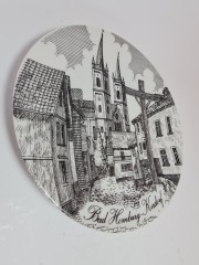 Тарелка декоративная винтажная Bareuther Bavaria с видами г. Кирдорф, Германия, 20 см, 1950-60гг.