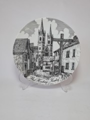 Тарелка декоративная винтажная Bareuther Bavaria с видами г. Кирдорф, Германия, 20 см, 1950-60гг.