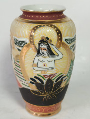 Ваза винтажная Japan Foreign малая в традиционном японском стиле, в оранжево-коричневых тонах, фарфор, 13 см, Япония, 1960-70гг.