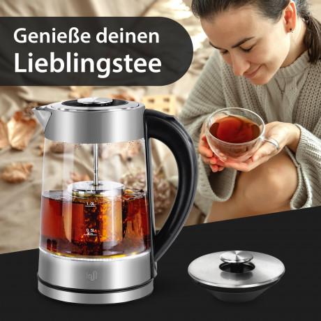 Impolio Impolio Wasser-/Teekocher Glas Wasserkocher mitTemp.-Einstellung, Teesieb  TUV Sud GS-Zert., 2200 W  Стеклянный чайник для воды/чая Impolio с регулировкой температуры, ситечко для чая, сертификат TUV Sud GS, 2200 Вт