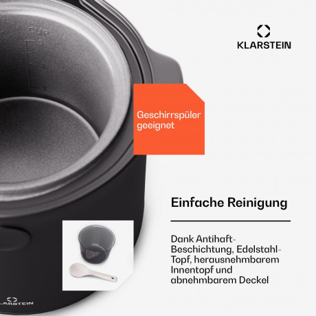 Klarstein Klarstein Reiskocher Kenbu, 350 W, mit dampfgarer Elektrisch Multifunktions Kocher Schwraz Rot Рисоварка Klarstein Kenbu, 350 Вт, с электрической многофункциональной плитой-пароваркой Черный