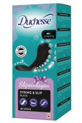 Duchesse Slipeinlagen String & Slip Black, 28st x 5packs, ежедневные прокладки женские для стрингов (Германия), черные тонкие, незаметные на белье, дышащие без отдушек 28шт x 5упаковок