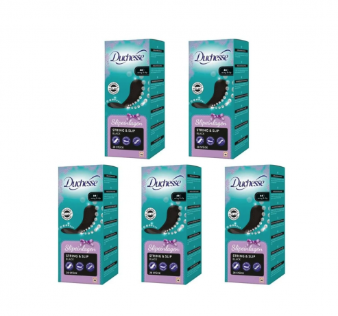 Duchesse Slipeinlagen String & Slip Black, 28st x 5packs, ежедневные прокладки женские для стрингов (Германия), черные тонкие, незаметные на белье, дышащие без отдушек 28шт x 5упаковок