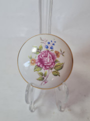 Шкатулка винтажная Hollohaza &quot;Розовая роза&quot;, круглая, фарфор, 7 x 3,5 см, Венгрия, 1960-70гг.