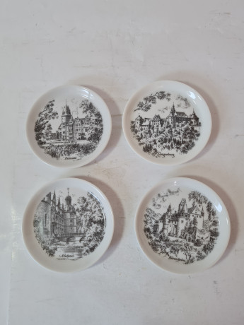 Набор декоративных тарелок винтаж Rheinpfalz  с изображением Нойхаус-Лангенбург-Бюрресхайм-Детнольд, 4шт х 9,5 x 1,5 см, Германия, 1960-70гг.