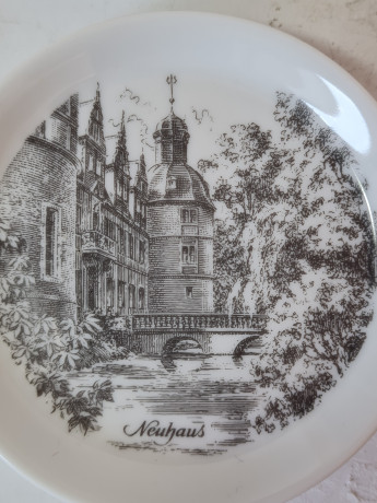 Набор декоративных тарелок винтаж Rheinpfalz  с изображением Нойхаус-Лангенбург-Бюрресхайм-Детнольд, 4шт х 9,5 x 1,5 см, Германия, 1960-70гг.