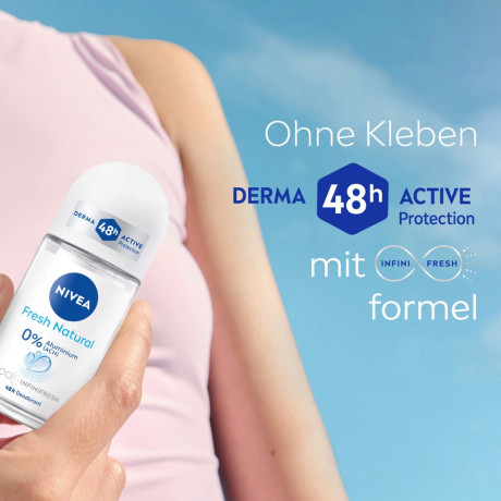 NIVEA Fresh Natural Deo Roll-On, 50 ml, Нивеа Дезодорант ролик, морские экстракты, 0% алюминия, формула INFINIFRESH, 48ч защита, 50 мл