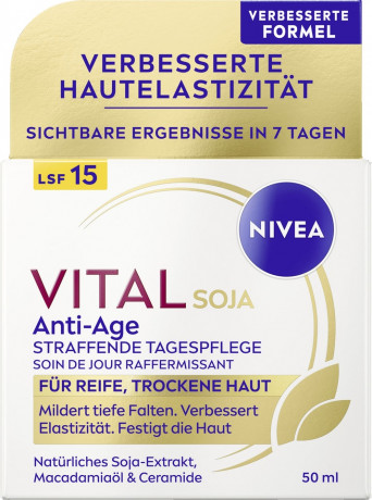 NIVEA VITAL Soja Anti-Age Straffende Tagespflege LSF 15, 50 ml, Нивеа Дневной крем для зрелой кожи подтягивающий, SPF 15, экстракт сои, церамиды, 50 мл
