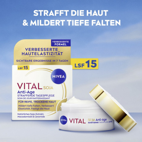 NIVEA VITAL Soja Anti-Age Straffende Tagespflege LSF 15, 50 ml, Нивеа Дневной крем для зрелой кожи подтягивающий, SPF 15, экстракт сои, церамиды, 50 мл