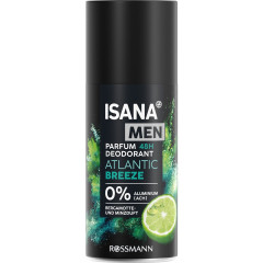 ISANA MEN Parfum Deodorant Atlantic Breeze 150ml, Изана Мужской парфюмированный дезодорант-спрей, морская свежесть и бергамот, 48ч защита, 150 мл