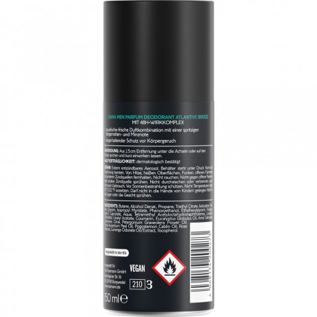 ISANA MEN Parfum Deodorant Atlantic Breeze 150ml, Изана Мужской парфюмированный дезодорант-спрей, морская свежесть и бергамот, 48ч защита, 150 мл