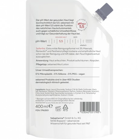 SEBAMED Meersalz Waschemulsion Nachfullbeutel, 400 ml, Себамед Эмульсия для мытья с морской солью, сменный блок, 400 мл