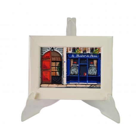 Картина винтажная ZODay "Бистро при отеле", в белой раме, 16,5 x 12,5 см, Германия, 1960-70гг.