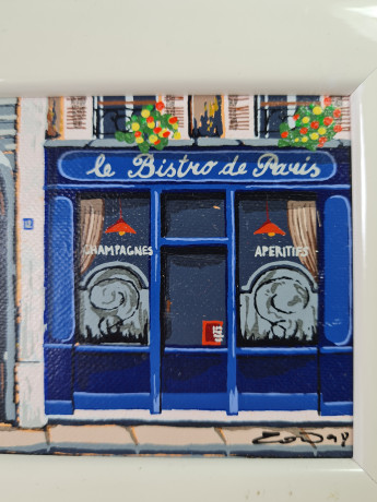 Картина винтажная ZODay "Бистро при отеле", в белой раме, 16,5 x 12,5 см, Германия, 1960-70гг.