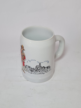 Кружка пивная винтажная Schierling "Охотник с добычей", керамика, 13 см, Германия, 1960-70гг.