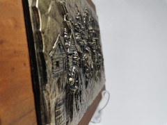 German Panno, Картина-панно оловянная в деревянной раме &quot;Деревенские пляски&quot;, 26см х 20 см х 3 см, Германия 1960г.