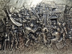 German Panno, Картина-панно оловянная в деревянной раме &quot;Деревенские пляски&quot;, 26см х 20 см х 3 см, Германия 1960г.