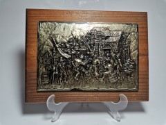 German Panno, Картина-панно оловянная в деревянной раме &quot;Деревенские пляски&quot;, 26см х 20 см х 3 см, Германия 1960г.