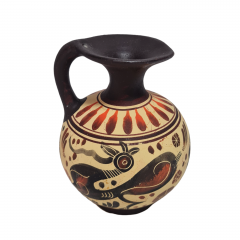 Ваза винтажная в коричнево-оранжевых тонах с изображением птиц, ручная роспись, керамика, 10.5см, Греция, 1980-90гг.