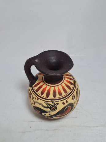 Ваза винтажная в коричнево-оранжевых тонах с изображением птиц, ручная роспись, керамика, 10.5см, Греция, 1980-90гг.