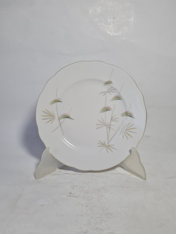 Чайное трио винтажное Bareuther Bavaria с зеленым ботаническим декором, фарфор, Германия, 1970-80гг.