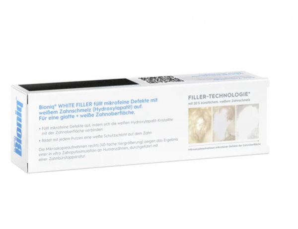 Bioniq White Filler Zahnpasta  75ml, Отбеливающая зубная паста без фтора с гидроксиапатитом, эффект гладкой и белой эмали, 75 мл