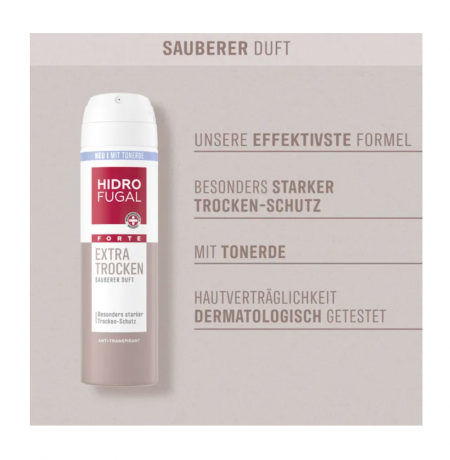 Hidrofugal FORTE Extra Trocken Anti-Transpirant Spray 150ml, Антиперспирант-спрей с глиной, усиленная защита, 150мл