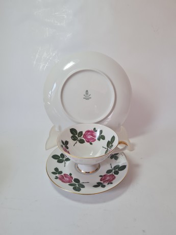 Чайное трио винтажное Winterling "Розовые розы", с позолотой, фарфор, Германия, 1960-70гг.