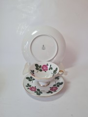 Чайное трио винтажное Winterling &quot;Розовые розы&quot;, с позолотой, фарфор, Германия, 1960-70гг.
