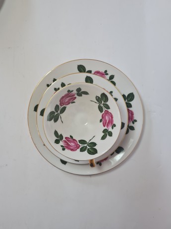 Чайное трио винтажное Winterling "Розовые розы", с позолотой, фарфор, Германия, 1960-70гг.