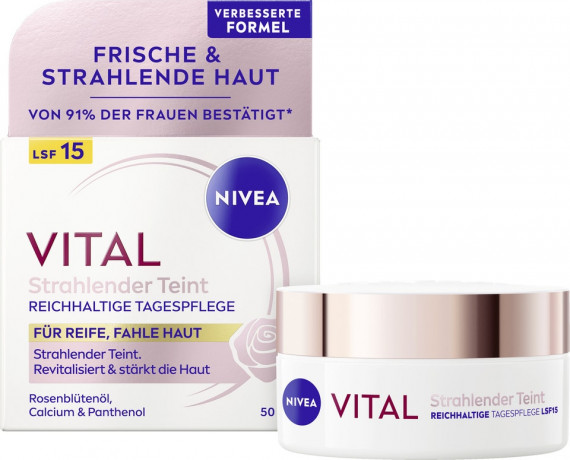 NIVEA VITAL Strahlender Teint Reichhaltige Tagespflege LSF 15, 50 ml, Нивеа Дневной крем для зрелой кожи, SPF 15, сияние и питание, экстракт сои, 50 мл