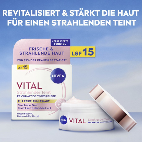 NIVEA VITAL Strahlender Teint Reichhaltige Tagespflege LSF 15, 50 ml, Нивеа Дневной крем для зрелой кожи, SPF 15, сияние и питание, экстракт сои, 50 мл