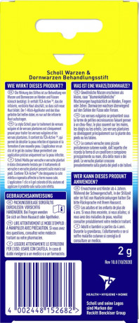 SCHOLL Warzen & Dornwarzen Entfernerstift, 2 g, Шолль Стик для удаления бородавок, ТХУ-кислота, 2 г
