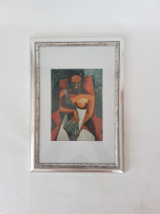 Картина винтажная &quot;Женщина с веером &quot; Пабло Пикассо, деревянная рама, 24 x 34 см, Германия, 1960-70гг.