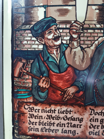 Панно винтажное Im Stil Polyclar на цепочке "Пивовар с бокалом", оловянная рамка, 25,5 х 20 см, Германия, 1960-70гг.