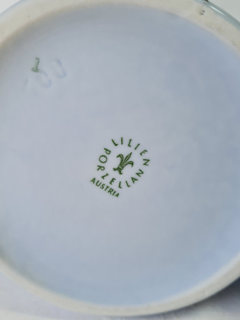 Набор чайный винтажный Lilien Porzellan в голубых тонах: кувшин, 6 чашек, Австрия, 1960-70гг.