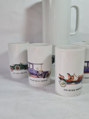 Кувшин со стаканами (5 шт.) Thomas с изображениями ретро автомобилей, фарфор, Германия, 1960-70гг.