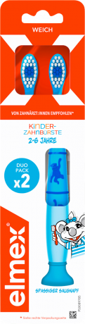 elmex Zahnbuerste Kinder, 2-6 Jahren, 2 St, Детские мягкие зубные щётки с присоской для молочных зубов, 2–6 лет, 2 шт.