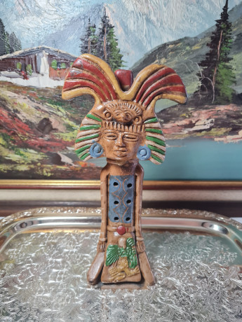Фигурка-флейта винтажная Im Stil Mexico Aztec "Ацтекский идол", керамика, 25.5 см, Германия, 1980-90гг.