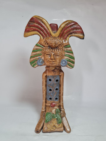Фигурка-флейта винтажная Im Stil Mexico Aztec "Ацтекский идол", керамика, 25.5 см, Германия, 1980-90гг.