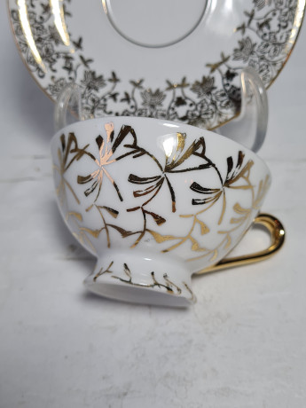 Чайное трио винтажное GKC Bavaria с золотистым декором, фарфор, Германия, 1970-80гг.