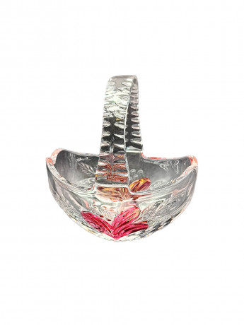 Конфетница винтажная Im Stil Anna Hutte в виде корзинки с розовым декором, хрусталь, 14.5 х 11 см, Германия, 1970-80гг.